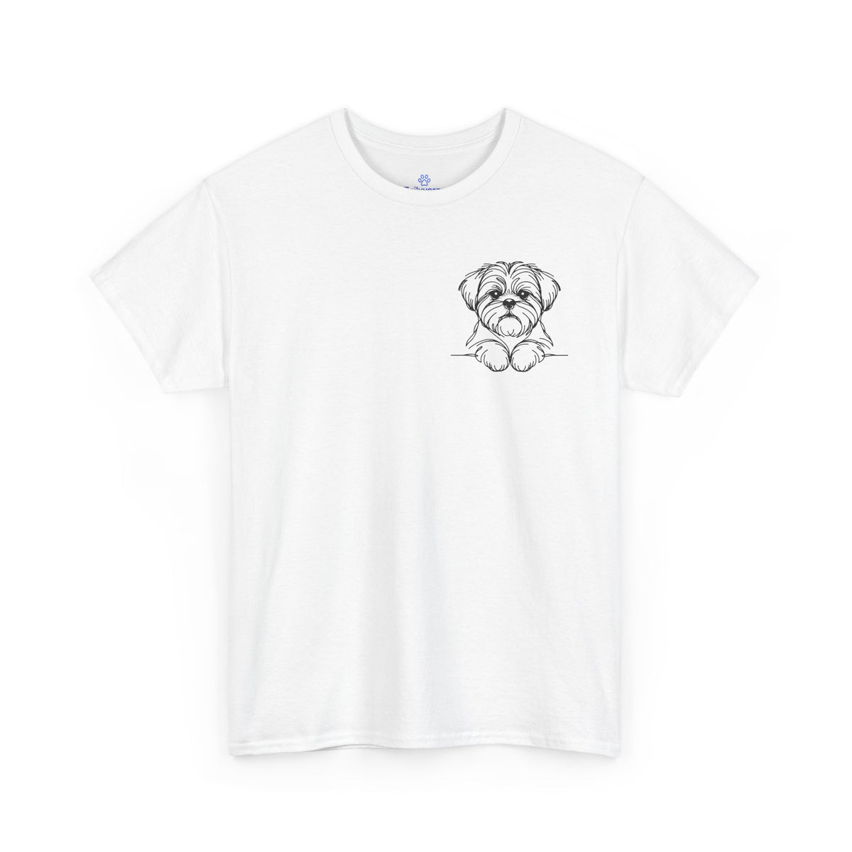 White Tailyverze Dog Mom graphic tee with dog illustration on the front