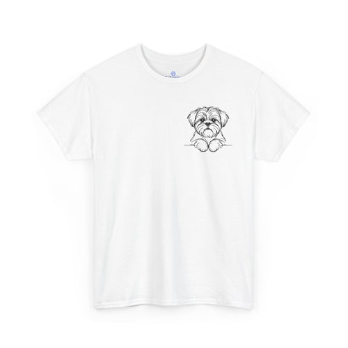 White Tailyverze Dog Mom graphic tee with dog illustration on the front