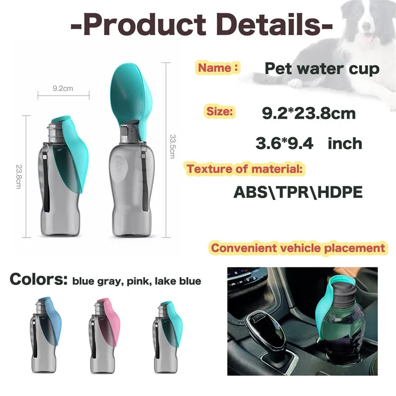 800ml Portable Pet Water Bottle with Foldable Bowl