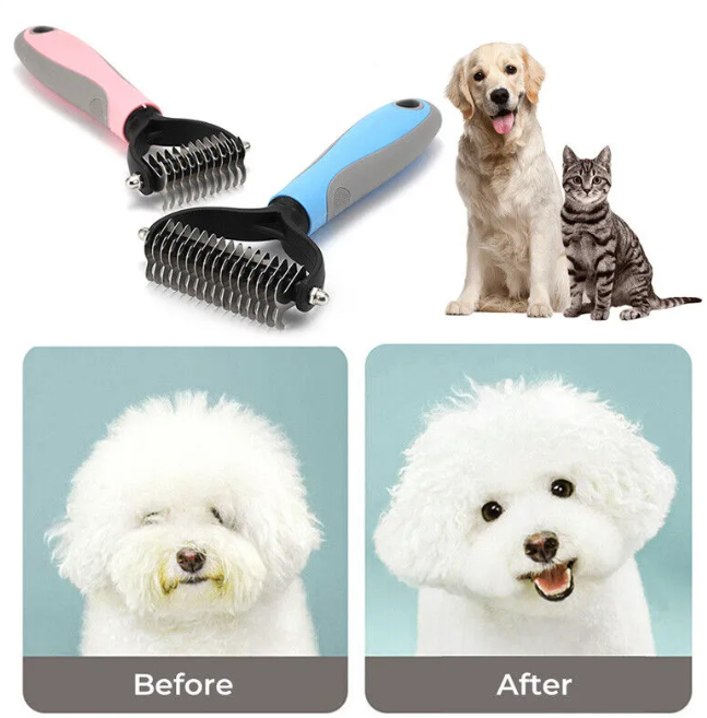 2-in-1 Pet Grooming Brush & Deshedding Comb for Dogs & Cats