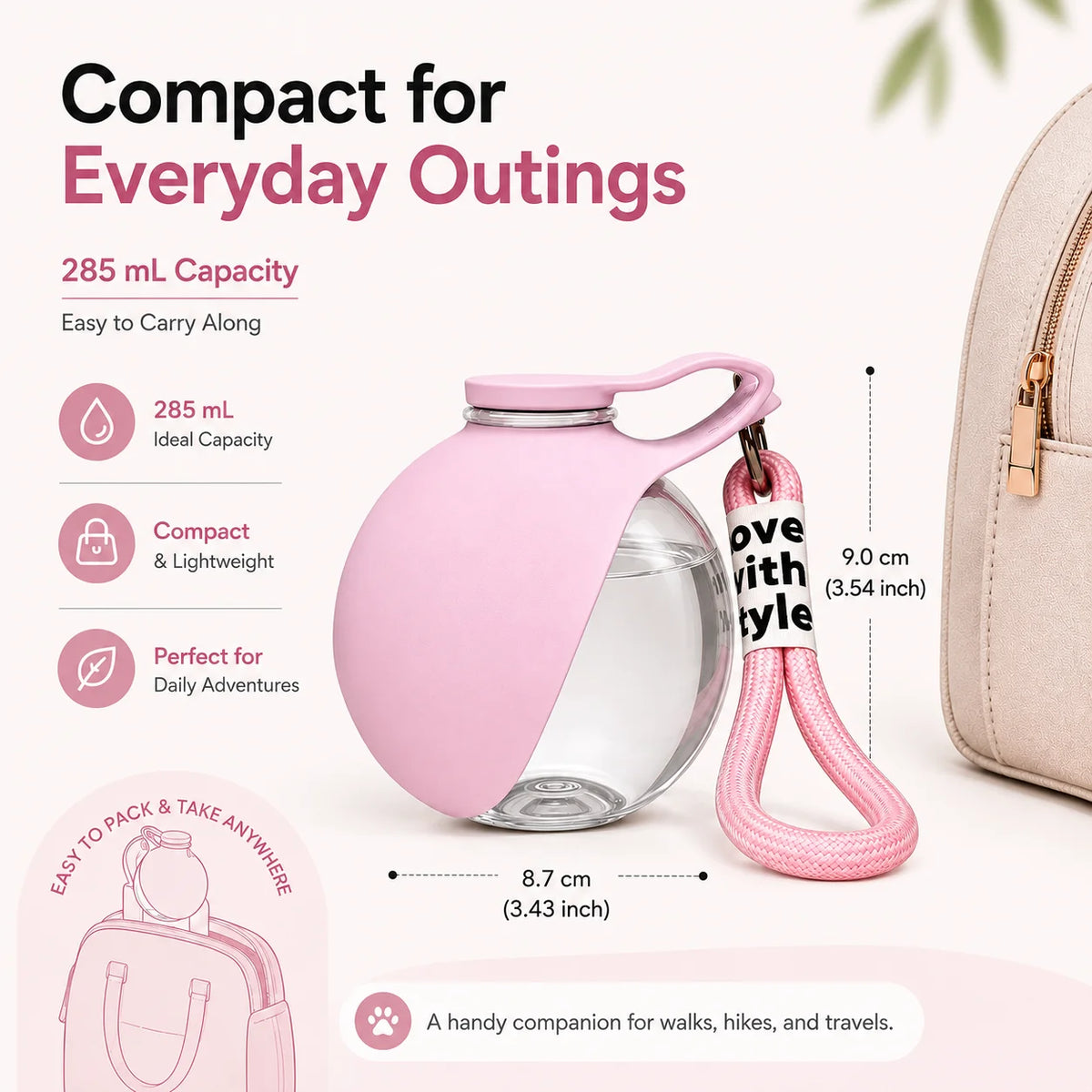 Portable Leak-Resistant Pet Water Bottle — 285ml