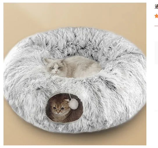 Accurate supplier product image of the Plush Cat Tunnel Bed and Cozy Hideaway